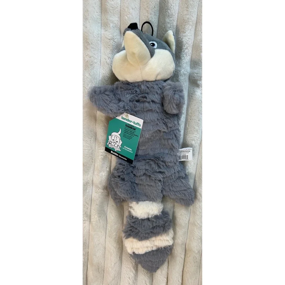 SmartPetLove Tender-Tuffs Bottle Raccoon Dog Toy Gray Plush Crinkle Squeaker NEW